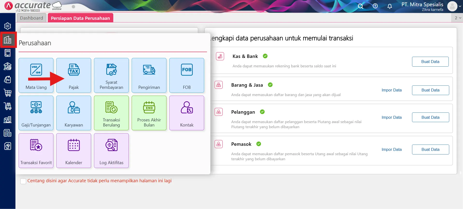 1 Cara Menambahkan data pajak